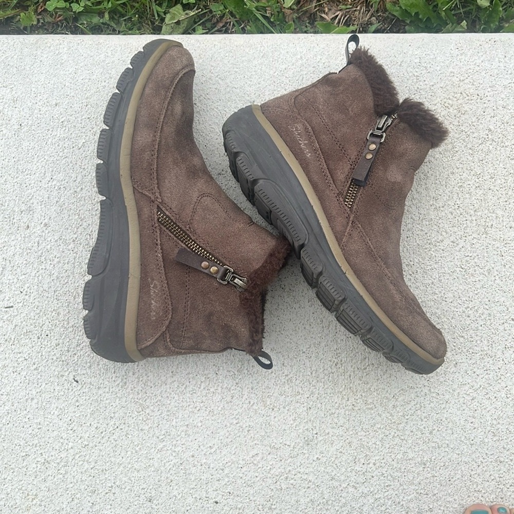 Brown Suede Ankle Boots with Fur Trim